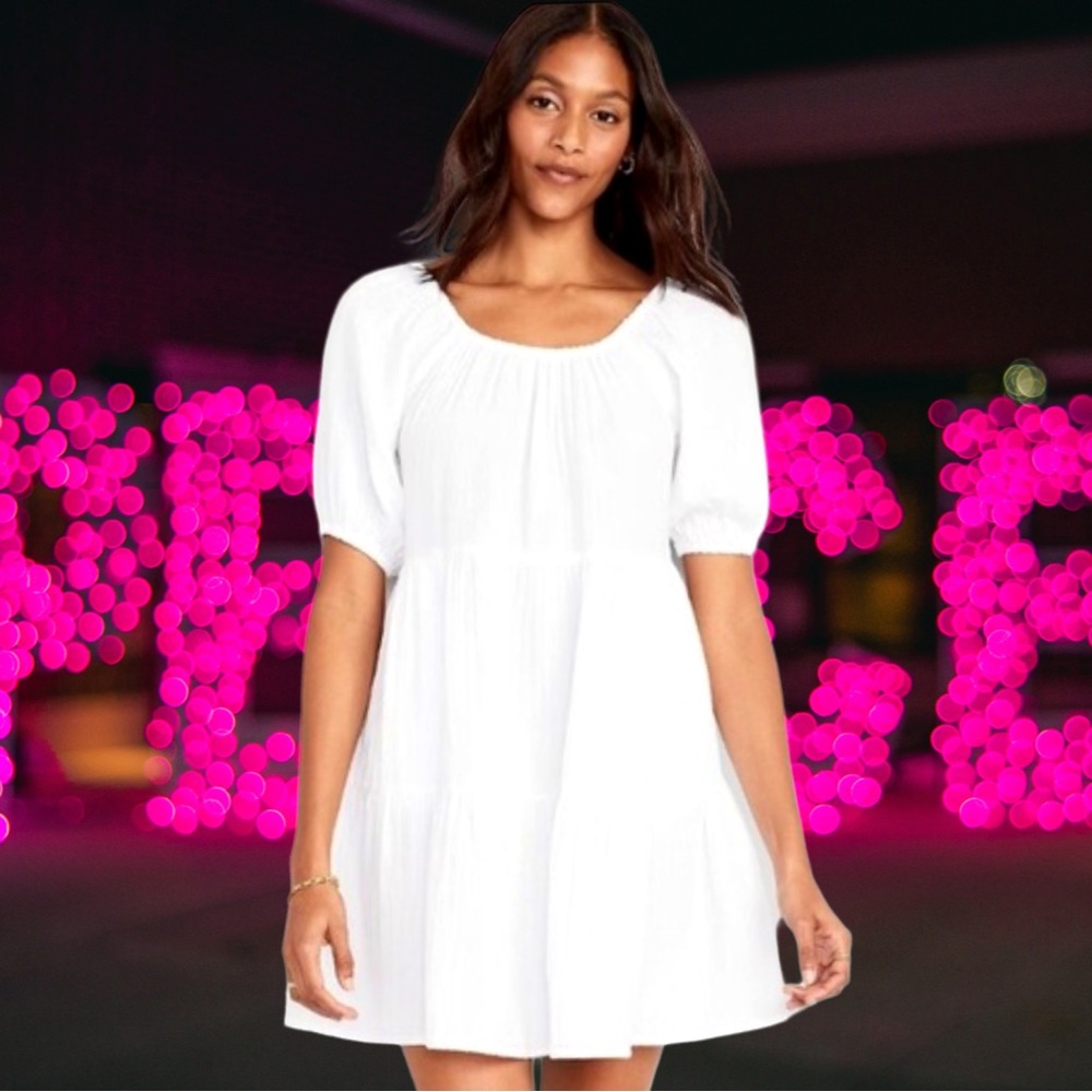 🆕Old Navy Women’s plus-size White Cotton Puff-sleeve Open-Back Midi Dress❤️❤️4X